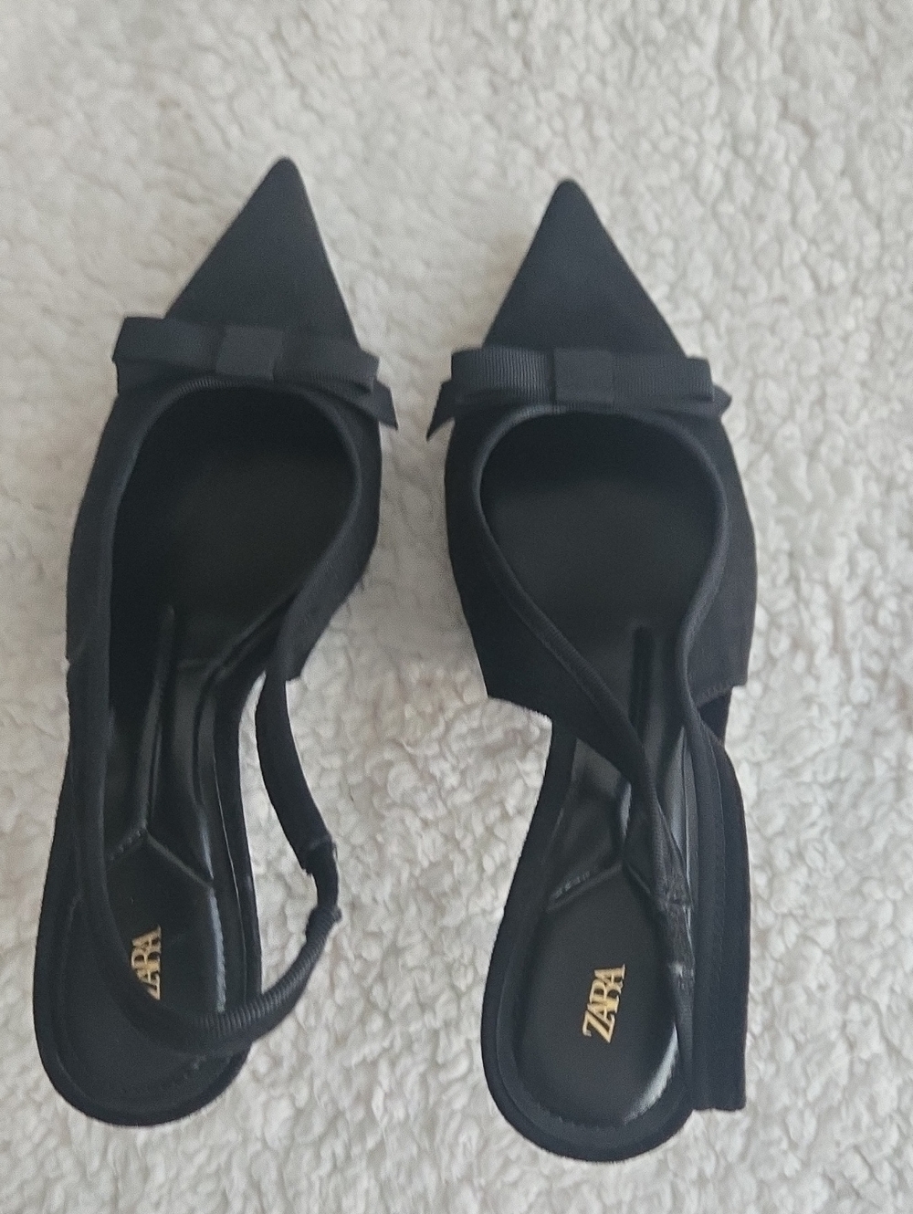Zara Black Pointed Bow Slingback Flats
